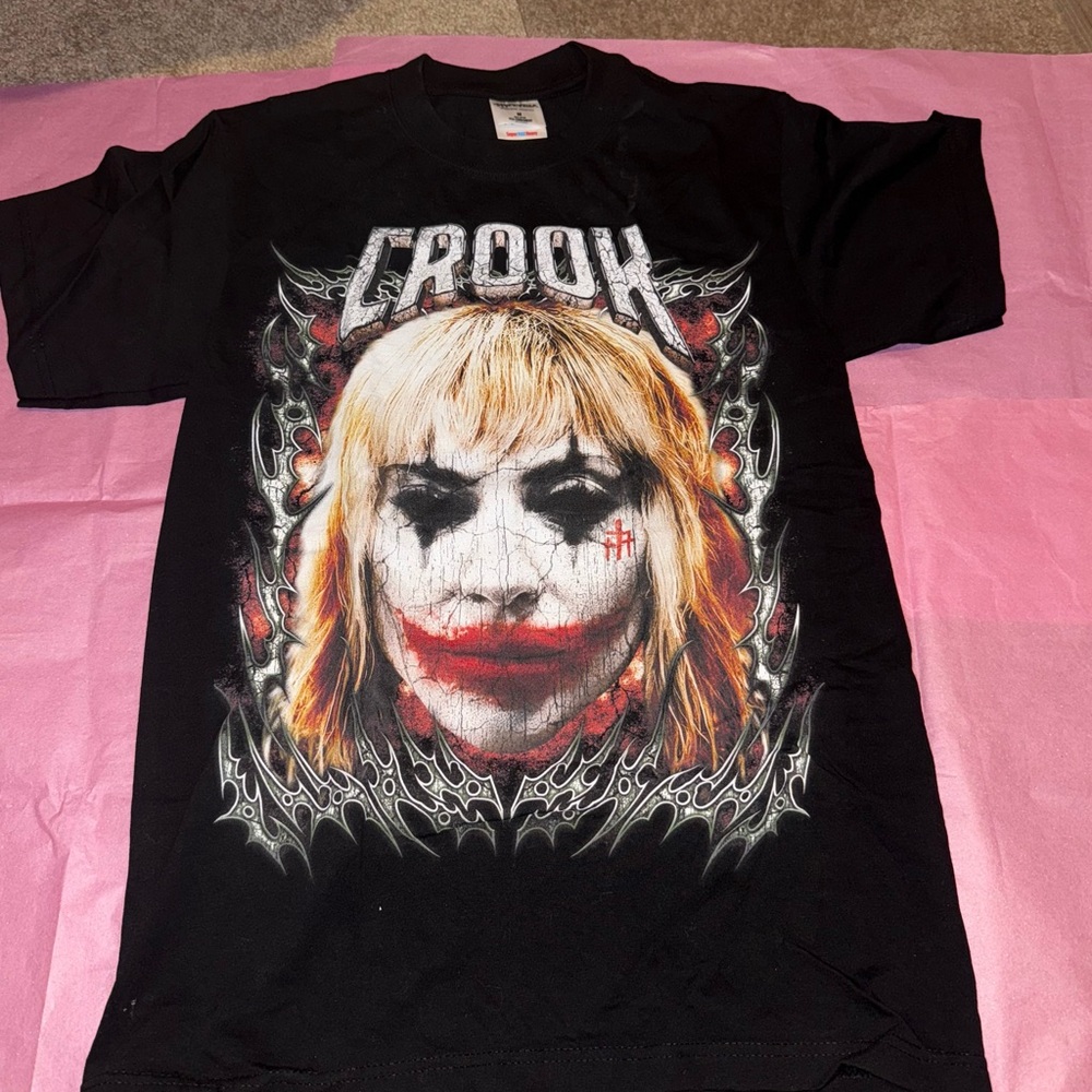 Black Graphic Adult “Crook” T-Shirt with Harley Quinn inspired art by Crook Guam